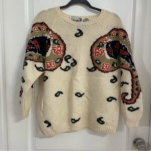GLORY 3 Gloria Furman Cream Paisley Sweater 100% Virgin Wool 1980’s Size L